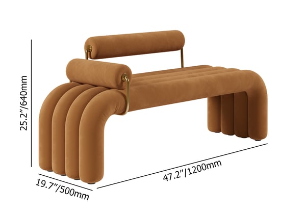 Modern White&Green&Brown Line Tufted Bench Velvet Upholstered Entryway Bench in Gold Finish#Brown
