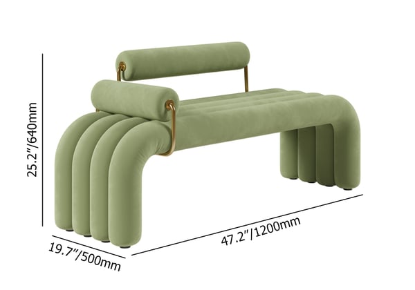 Modern White&Green&Brown Line Tufted Bench Velvet Upholstered Entryway Bench in Gold Finish#Green