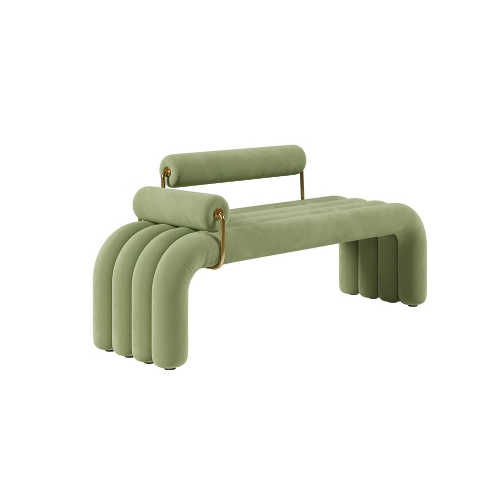 Modern White&Green&Brown Line Tufted Bench Velvet Upholstered Entryway Bench in Gold Finish#Green