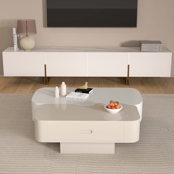 Modular Fusion Coffee Table Abstract Shape Irregular with Two Drawers