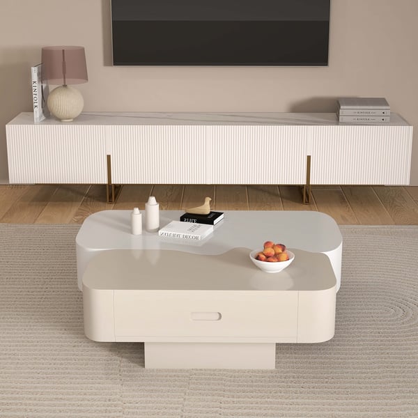 Table basse modulaire Fusion de forme abstraite irrégulière avec deux tiroirs 