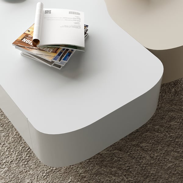 Modular Fusion Coffee Table Abstract Shape Irregular with Two Drawers