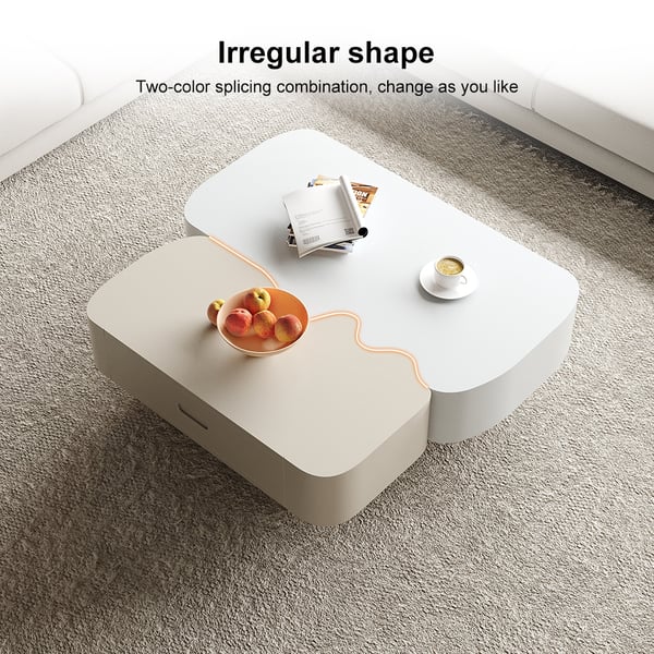 Modular Fusion Coffee Table Abstract Shape Irregular with Two Drawers