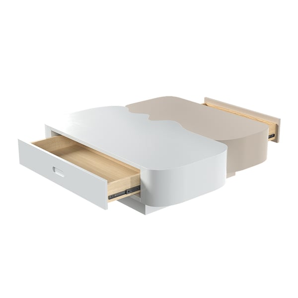 Modular Fusion Coffee Table Abstract Shape Irregular with Two Drawers