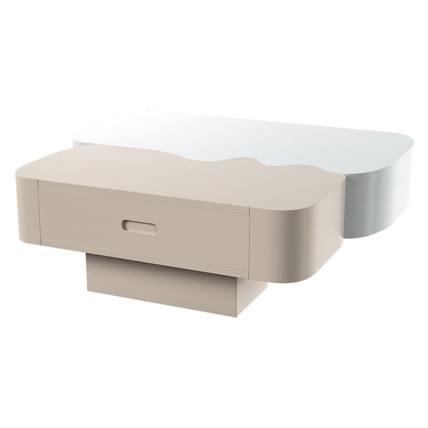 Modular Fusion Coffee Table Abstract Shape Irregular with Two Drawers