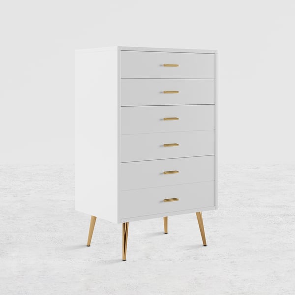 Modern Wood Dresser with 4 Drawers in White Storage Chest for Bedroom