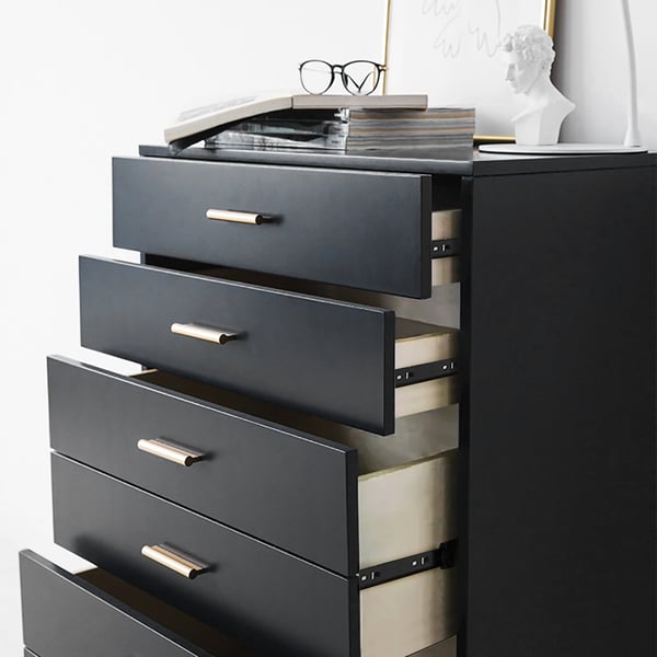 Modern Wood Dresser with 4 Drawers in Black Storage Chest for Bedroom