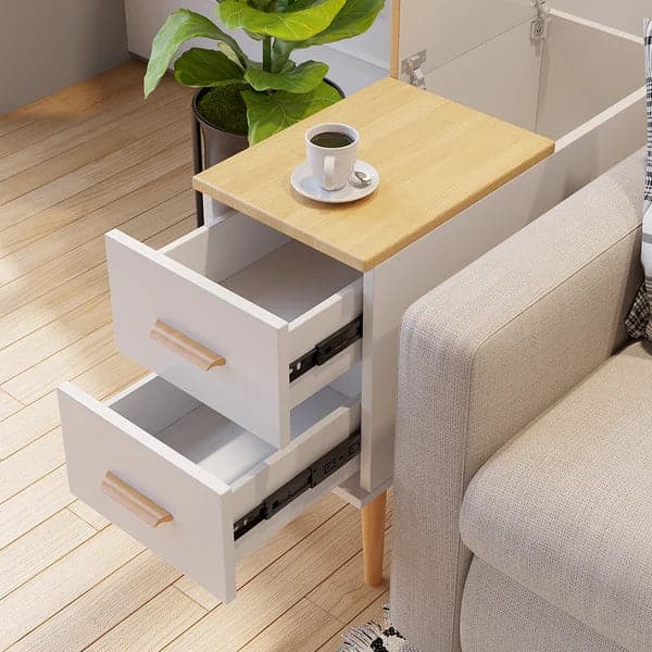 Natural Rectangle End Table with Drawers Modern Sofa Table for Living Room