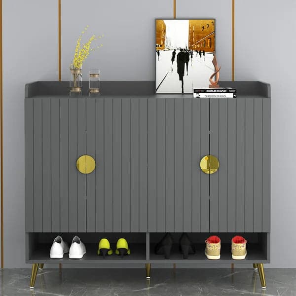 Nordic Gray Shoe Cabinet 10 Shelves Entryway Shoe Cabinet