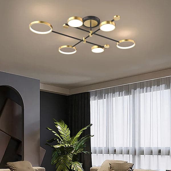 Nordic Style Semi Flush Mount Lighting Gold Ceiling 6 Light Fixture LED Ring