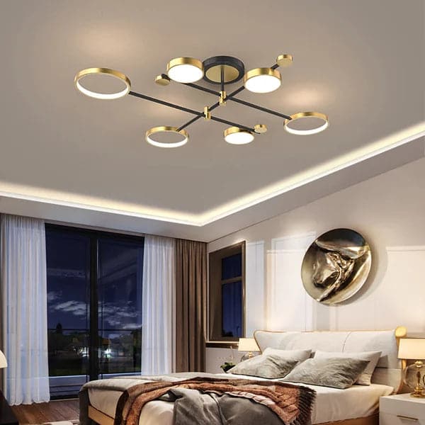 Nordic Style Semi Flush Mount Lighting Gold Ceiling 6 Light Fixture LED Ring