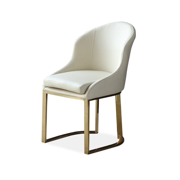 Chaise de salle à manger blanc cassé, chaise d'appoint rembourrée en similicuir, cadre doré (Ensemble de 2)