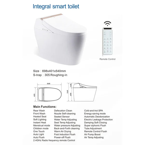 One-Piece Elongated Smart Toilet Floor Mounted Automatic Toilet Self-Clean Rose