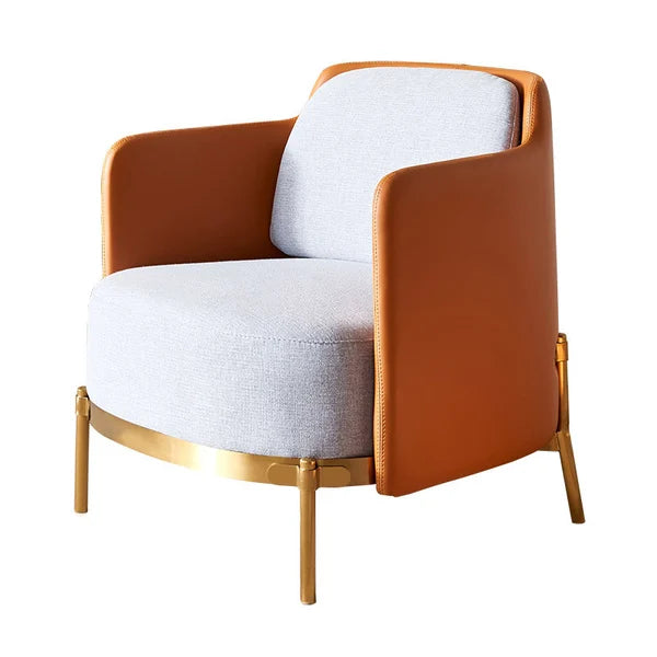 Orange and Gray Modern Accent Chair with Linen Upholstery for Living Room