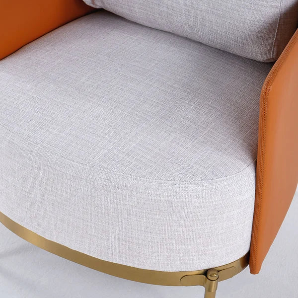 Orange and Gray Modern Accent Chair with Linen Upholstery for Living Room