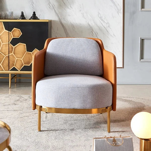Orange and Gray Modern Accent Chair with Linen Upholstery for Living Room