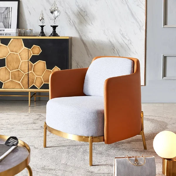 Orange and Gray Modern Accent Chair with Linen Upholstery for Living Room