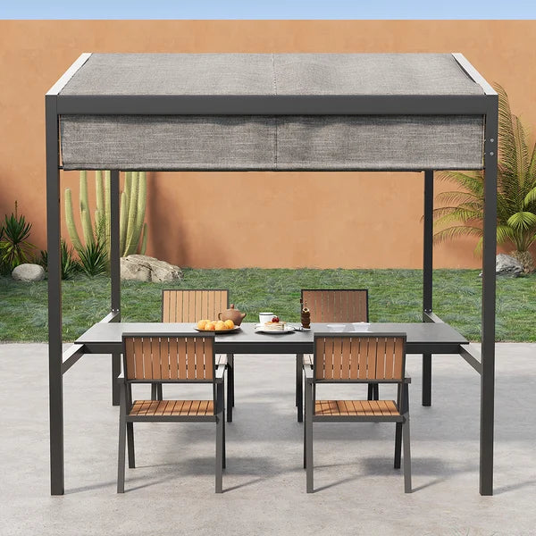 Outdoor Patio Adjustable Height Aluminum Dining Table with Canopy Convirt to Bar Table