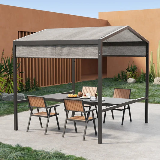 Table de salle à manger en aluminium à hauteur réglable pour patio extérieur avec auvent converti en table de bar