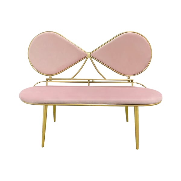 Pink 49 Inches Bowknot Loveseat Velvet Upholstered Sofa in Gold Legs