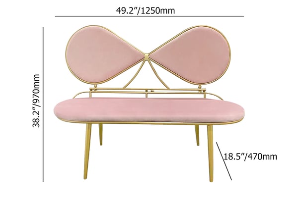Pink 49 Inches Bowknot Loveseat Velvet Upholstered Sofa in Gold Legs