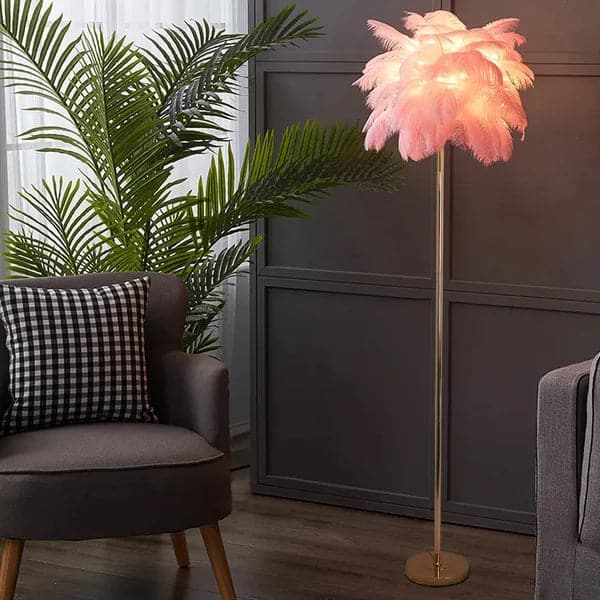 Pink Feather Rose Gold Floor Lamp Unique Tree Standing Lamp