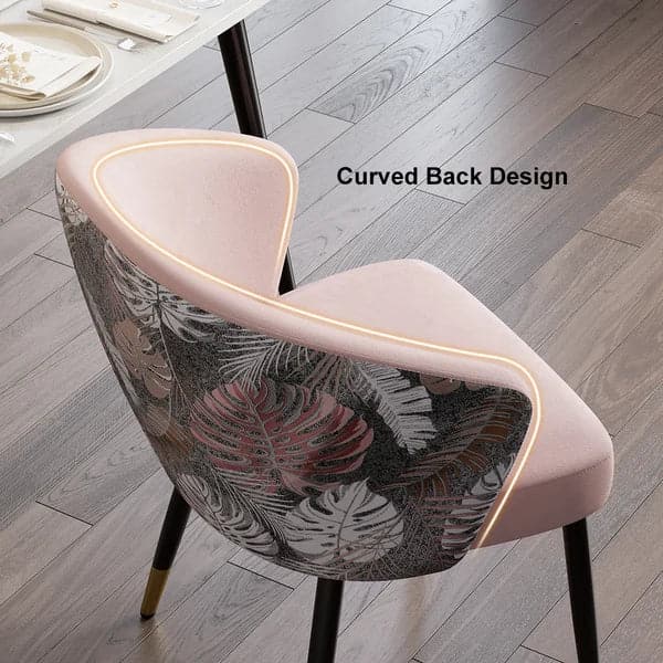 Pink Upholstered Velvet Dining Chair Modern Arm Chair in Gold & Black