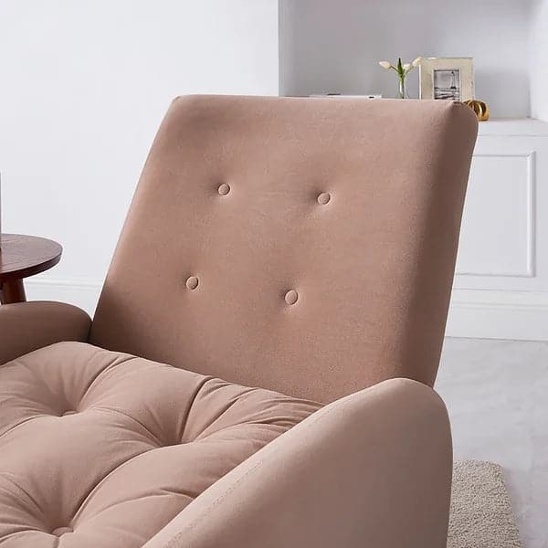 Chaise longue rembourrée en velours rose avec repose-pieds et dossier réglable