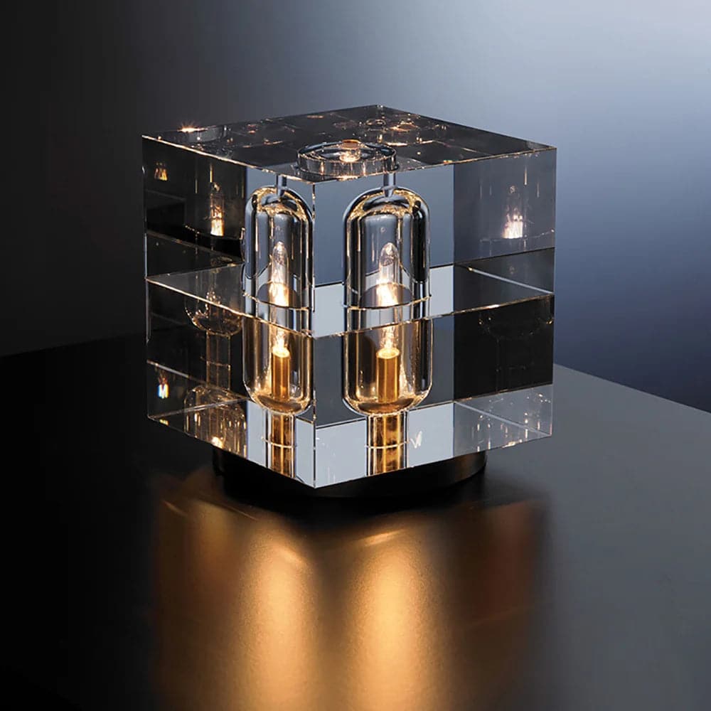 Lampe de table carrée créative postmoderne en verre de cristal, 1 lumière, interrupteur marche/arrêt