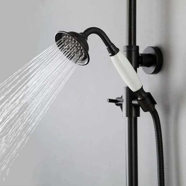 Pommeau de douche à effet pluie avec douchette à main, système de douche exposé, noir antique
