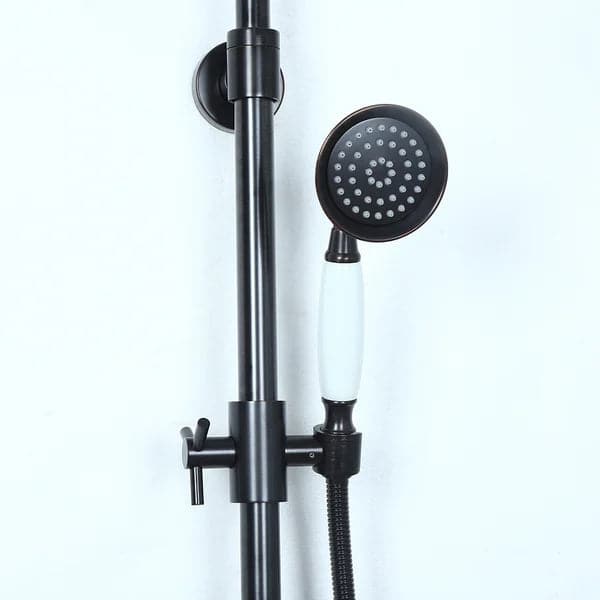 Pommeau de douche à effet pluie avec douchette à main, système de douche exposé, noir antique