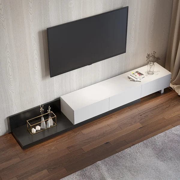 Rectangle Wood Extendable TV Stand White and Black Media Console with 3-Drawer