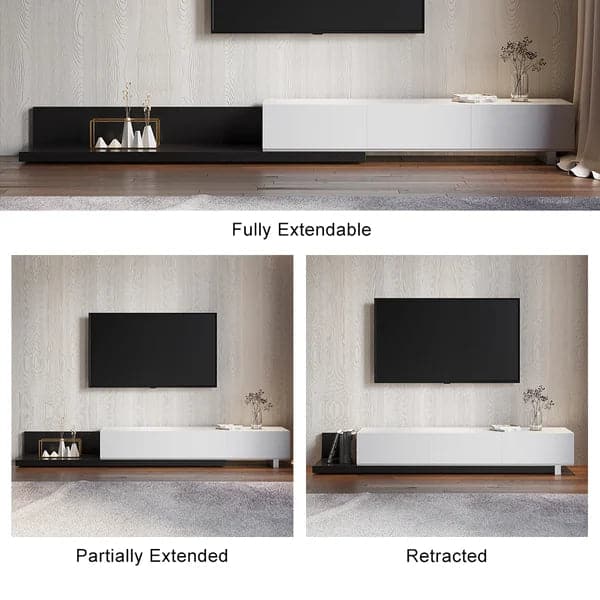 Rectangle Wood Extendable TV Stand White and Black Media Console with 3-Drawer