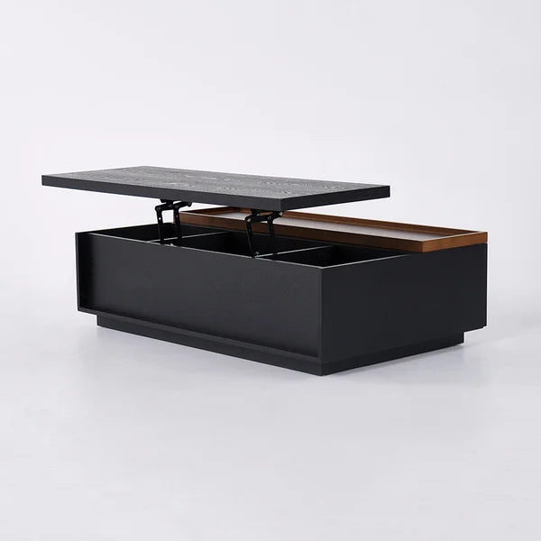 Rectangular Lift Top Storage Coffee Table with Drawers Black and Walnut