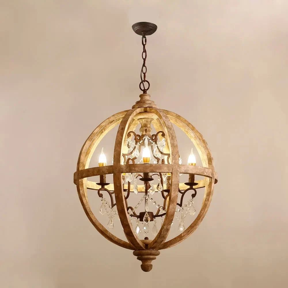 Rustic 5-Light Globe Chandelier Weathered Wooden Ceiling Light