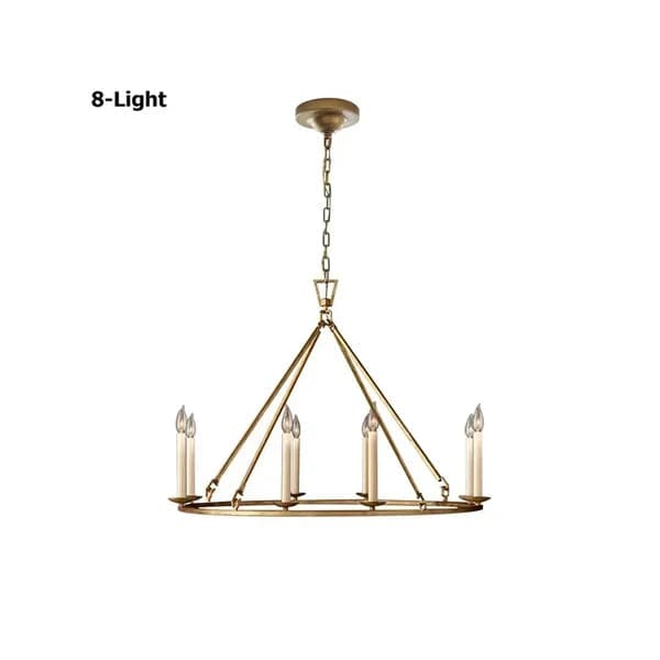 Rustic Candle 8-Light Round Chandelier Antique Brass Living Room