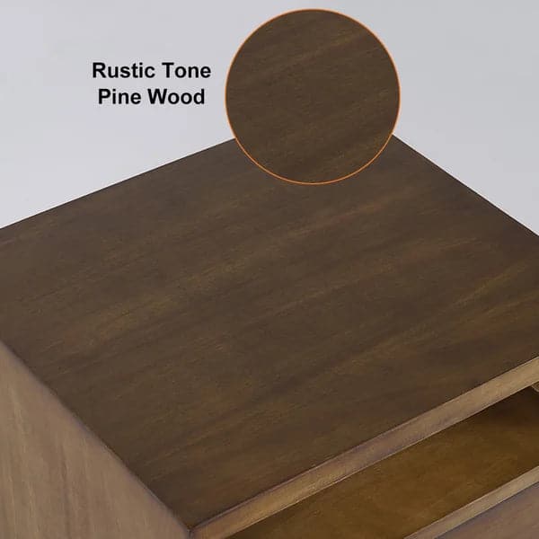 Table de chevet rustique en bois de pin et noyer avec 1 tiroir en noir