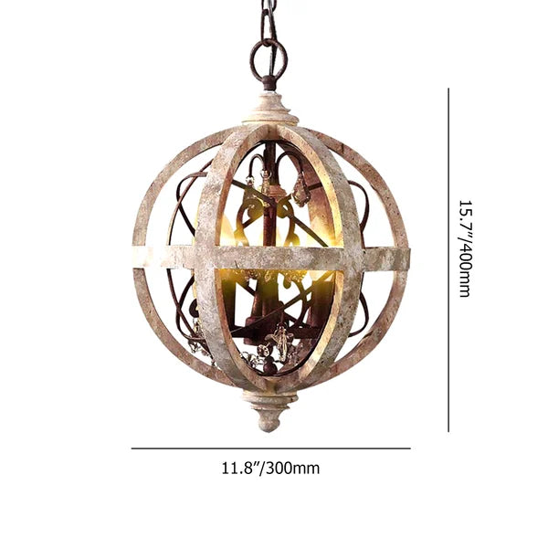 Rustic Weathered Wood Globe Chandelier Metal Crystal Ceiling Light