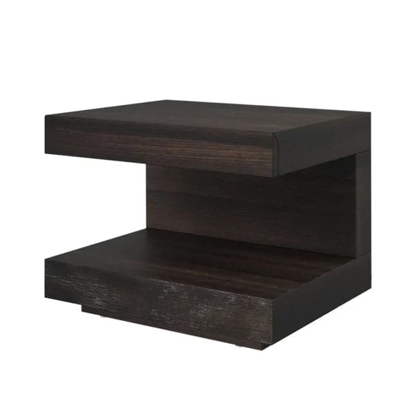 Table de chevet en bois rustique avec 1 tiroir, table d'appoint en forme de C avec lumière