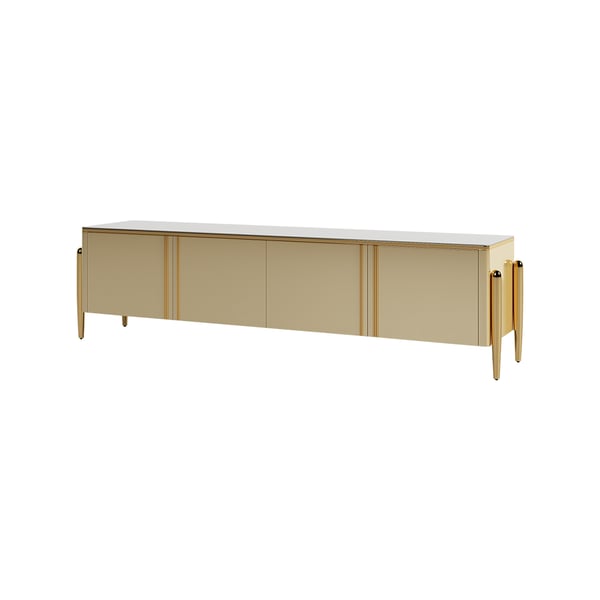 Black/Champagne TV Stand Modern Rectangular 4 Doors Media Console for TVs Up To 85 #Champagne