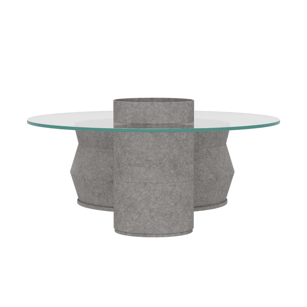 Set of 2 Round Nesting Coffee Table Set Glass Modern Concrete Gray Drum Coffee Table