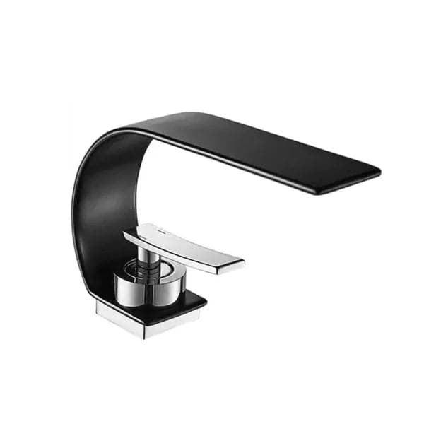 Single Handle Waterfall Arc Bathroom Sink Faucet Black and Chrome Solid Brass
