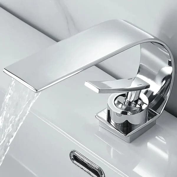 Single Handle Waterfall Arc Bathroom Sink Faucet Chrome Solid Brass