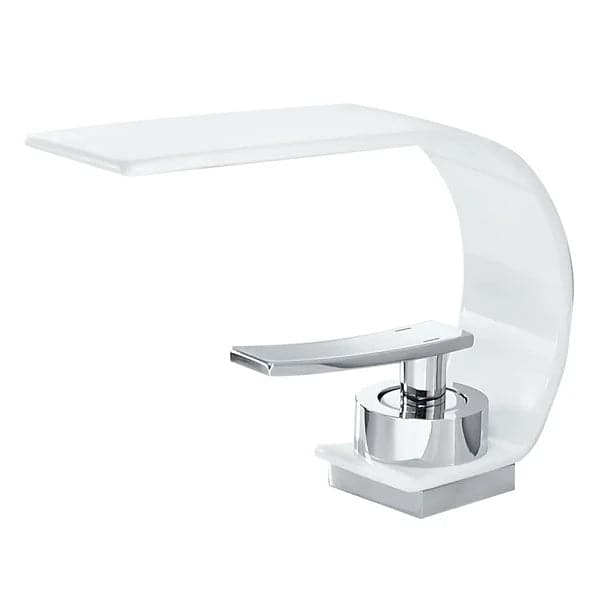 Single Handle Waterfall Arc Bathroom Sink Faucet White and Chrome Solid Brass