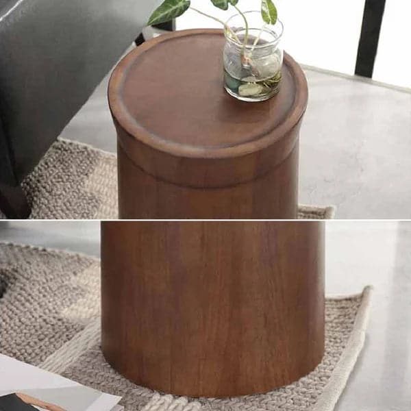 Small Cottage Round Wood Side Table Tray Top in Walnut