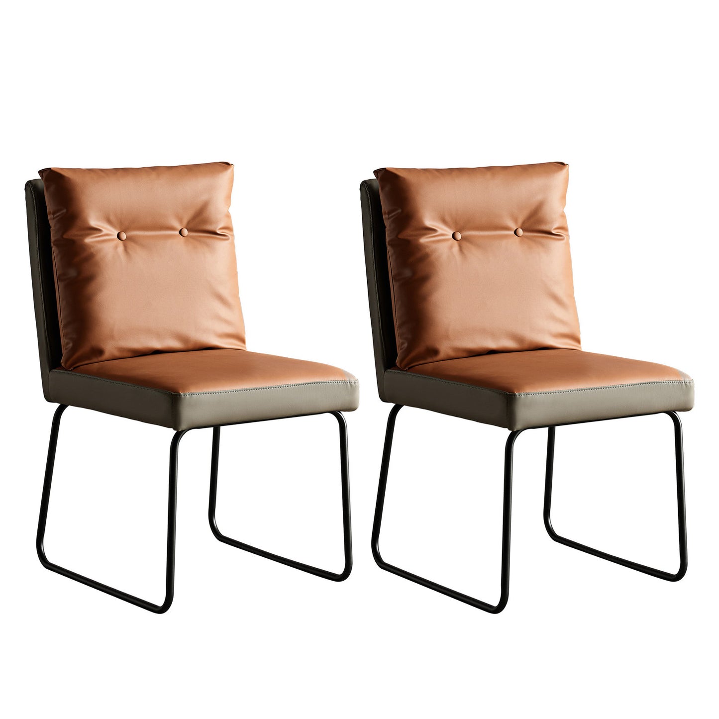 Mid-Century Modern Orange Upholstered Dining Chairs PU Leather Set of 2