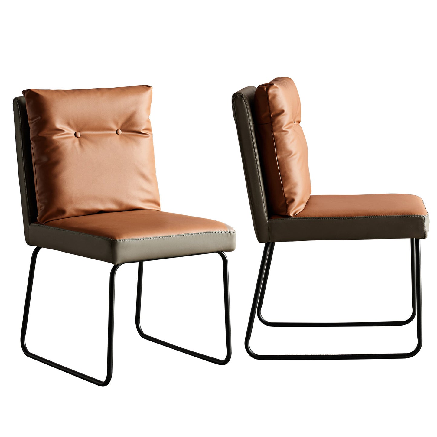 Mid-Century Modern Orange Upholstered Dining Chairs PU Leather Set of 2