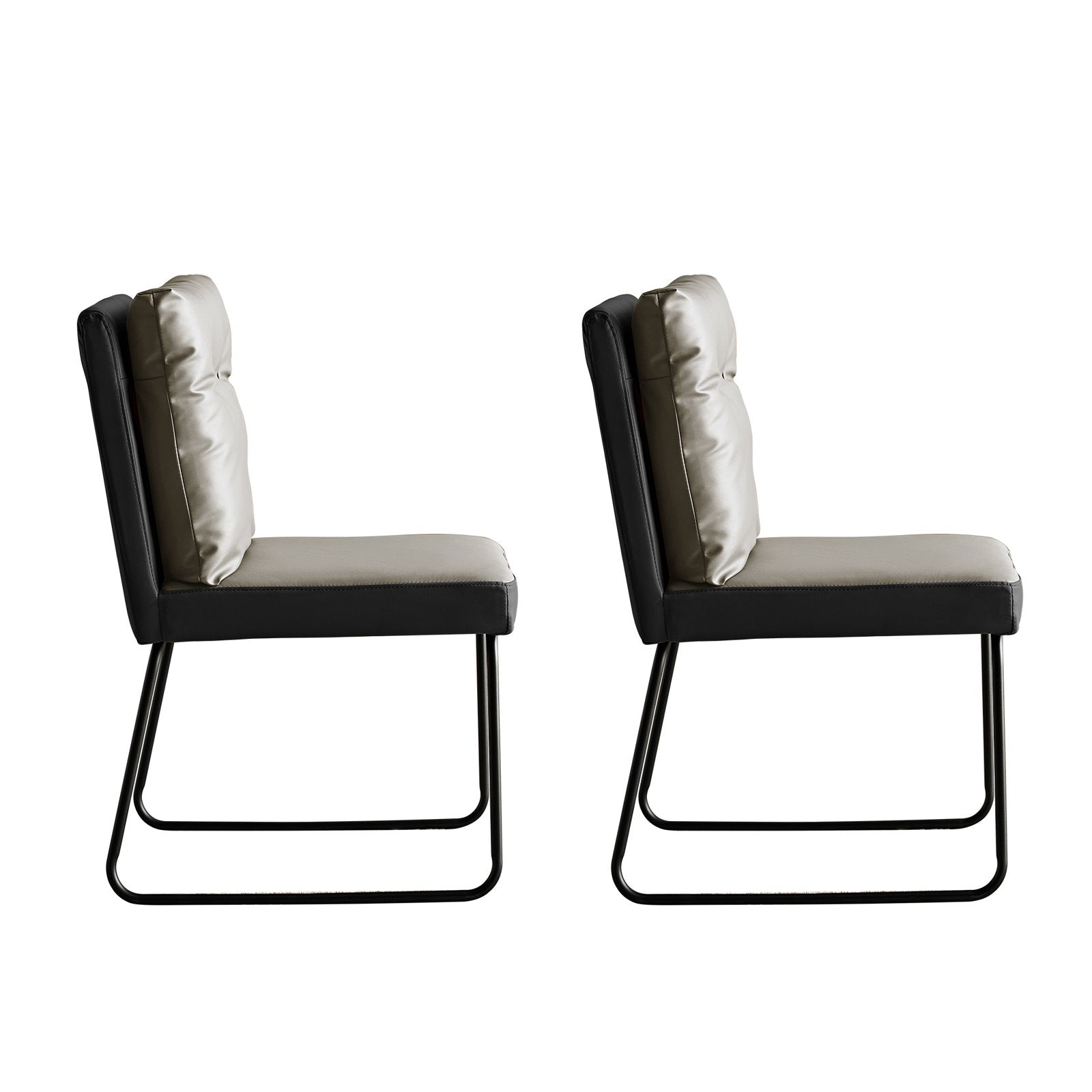 Mid-Century Modern Gray Upholstered Dining Chairs PU Leather Set of 2