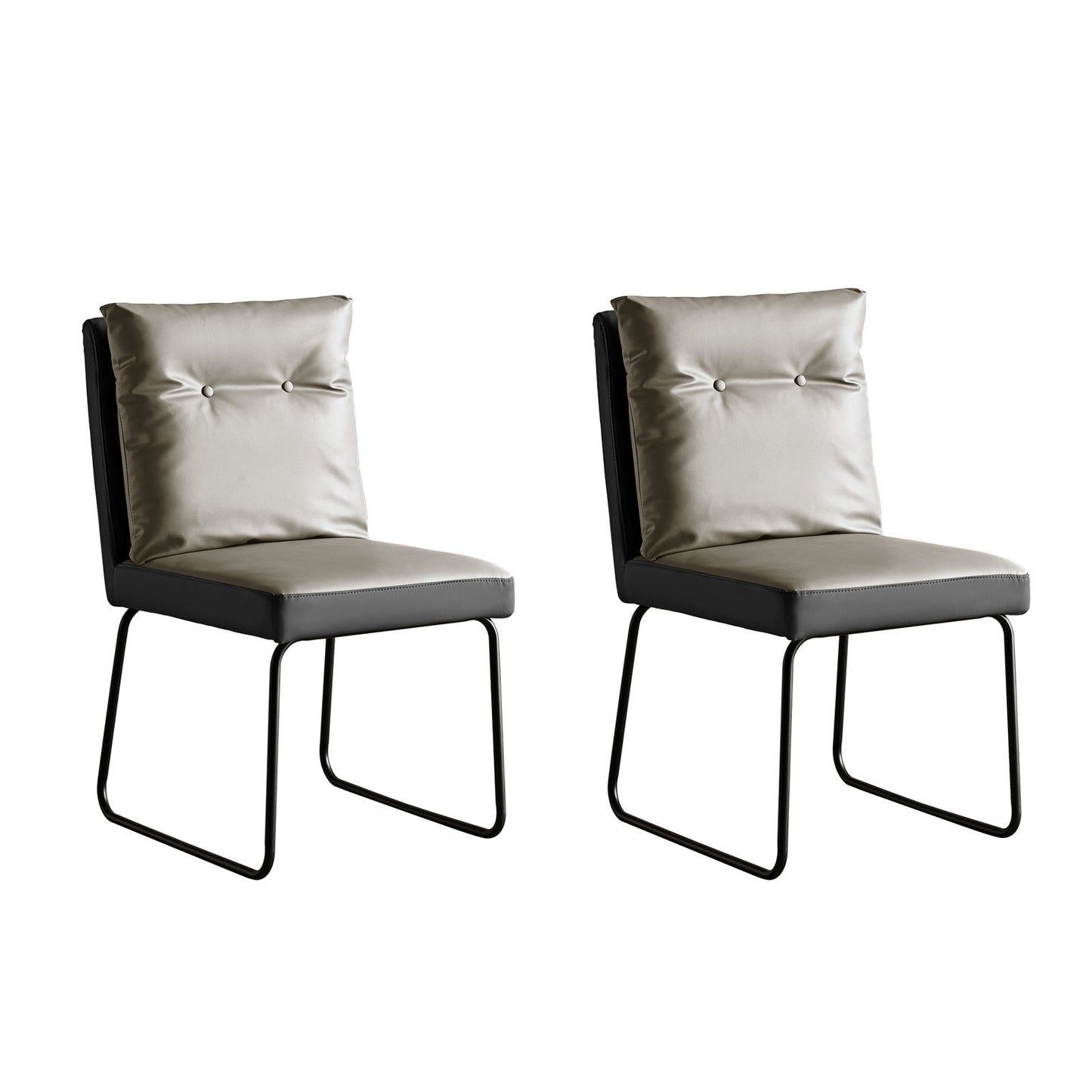 Mid-Century Modern Gray Upholstered Dining Chairs PU Leather Set of 2