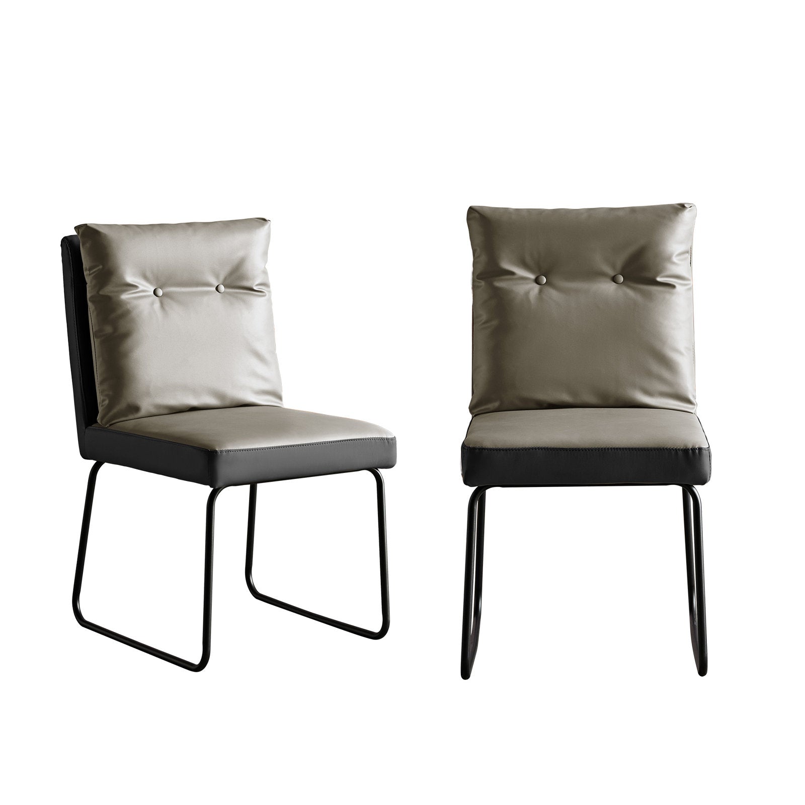 Mid-Century Modern Gray Upholstered Dining Chairs PU Leather Set of 2